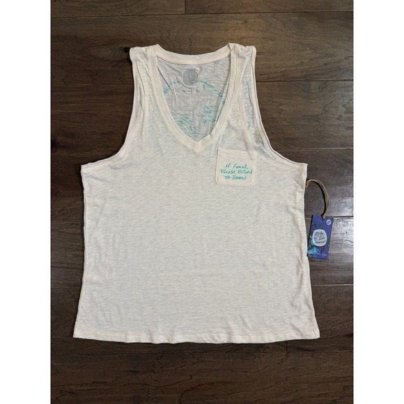 Lucky We Live Hawaii x Goldfish Kiss Tops - Lucky We Live Hawaii x Goldfish Kiss Womens Large Graphic Tank Top Off-White L
